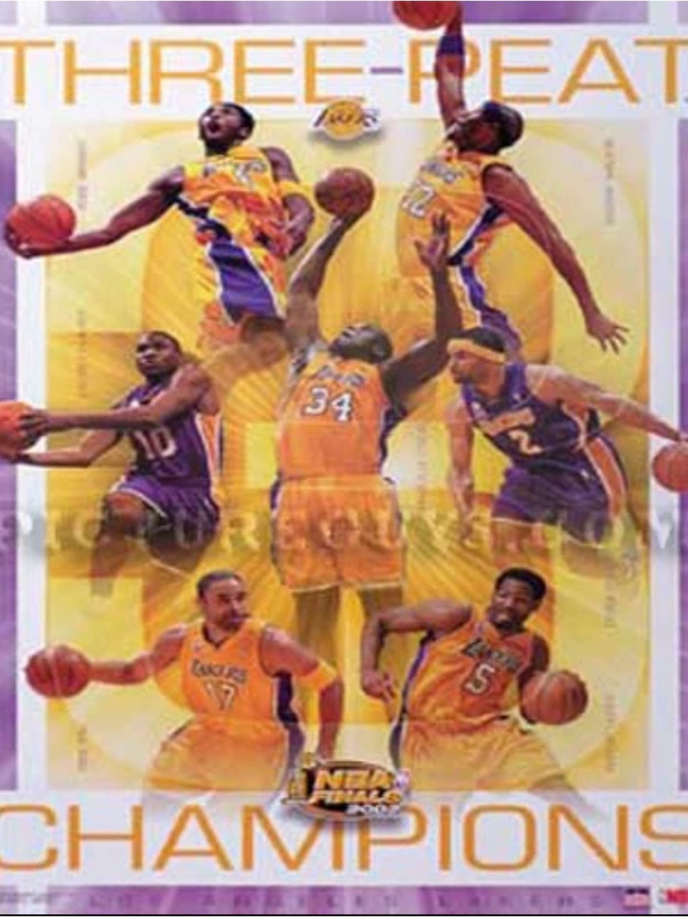 Vintage 2002 LA Lakers Three Peat NBA Champions Wall Poster Starline